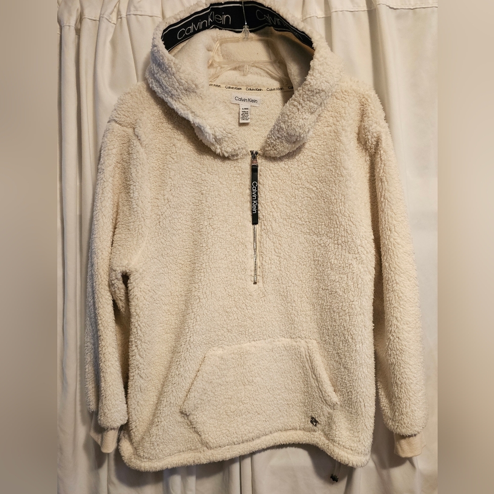 Calvin Klein Off-White Fleece Hoodie Sz. L